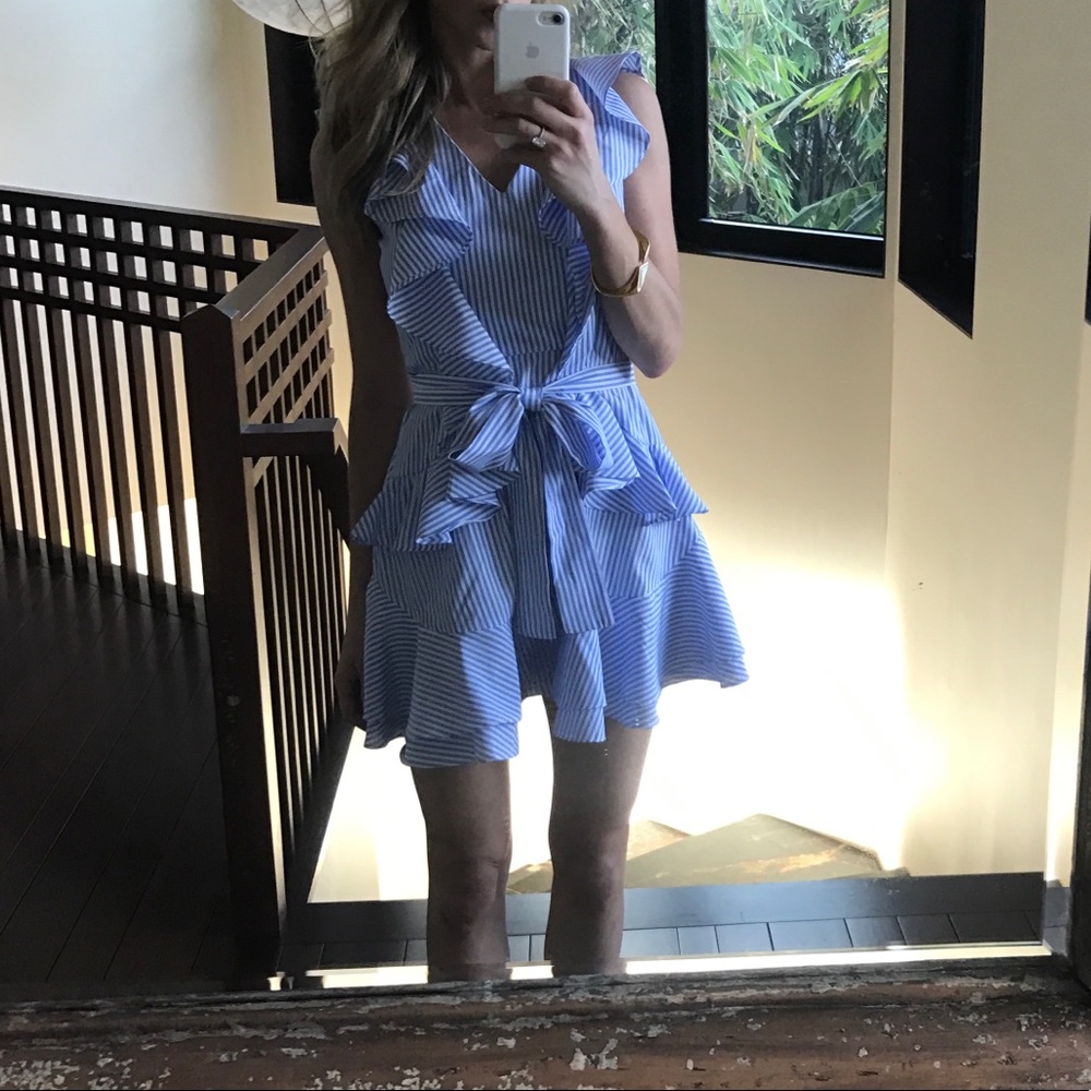 Blue and white striped cotton dress